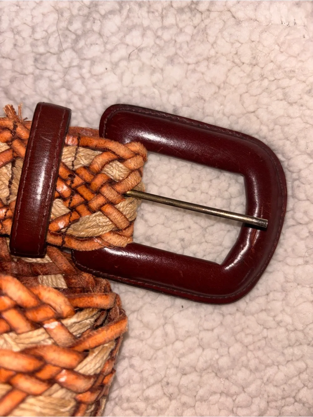 Vintage Boho Braided Leather & Rope Woven Belt Brown Tan Women’s